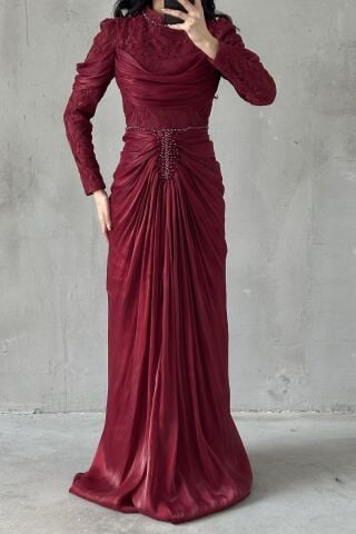 Liyana Tesettür Abiye Bordo