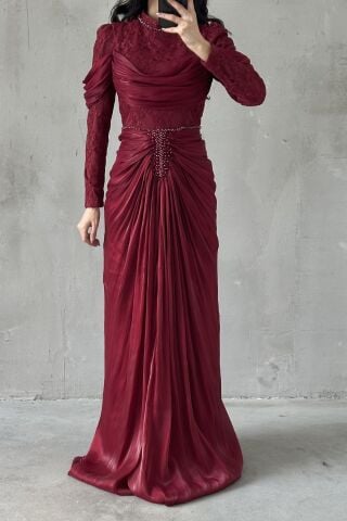 Liyana Tesettür Abiye Bordo