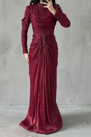 Liyana Tesettür Abiye Bordo