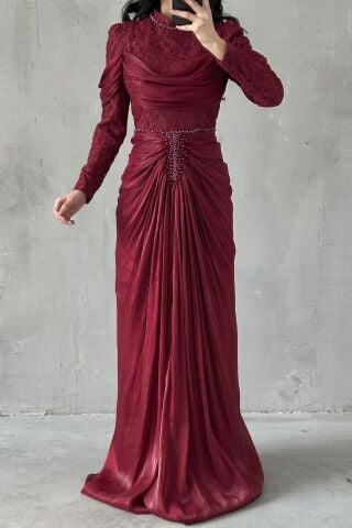 Liyana Tesettür Abiye Bordo