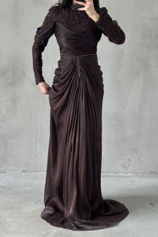 Liyana Tesettür Abiye Kahverengi