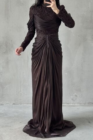 Liyana Hijab Evening Dress Brown