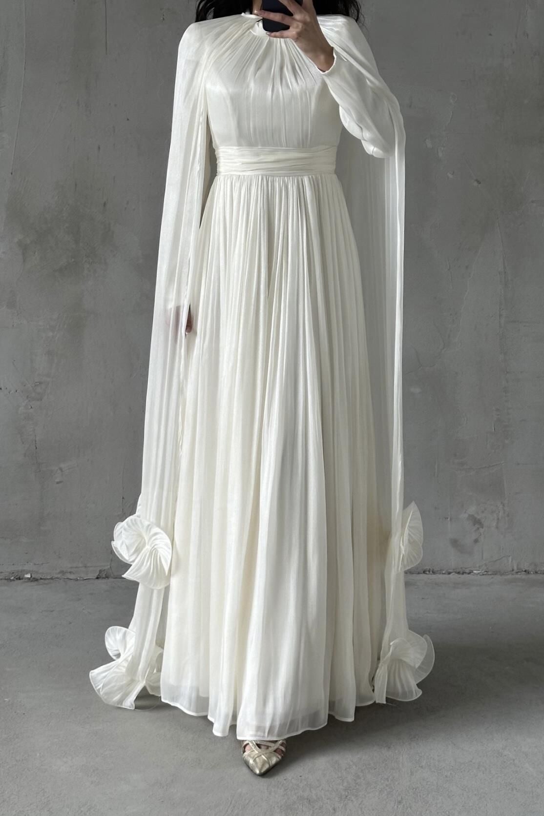 Selin Tesettür Abiye Ekru