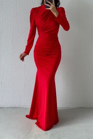 Basic Balık Model Sendi Kumaş Tesettür Abiye Kırmızı