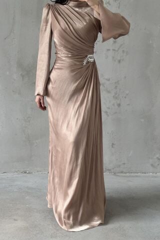 Volan Kol Drapeli Janjan Tesettür Abiye Bakır