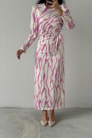 Satin Hijab Evening Dress Lilac Embellished with Dreamy Patterns