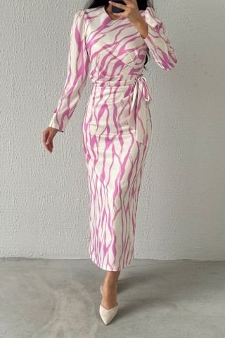 Satin Hijab Evening Dress Lilac Embellished with Dreamy Patterns