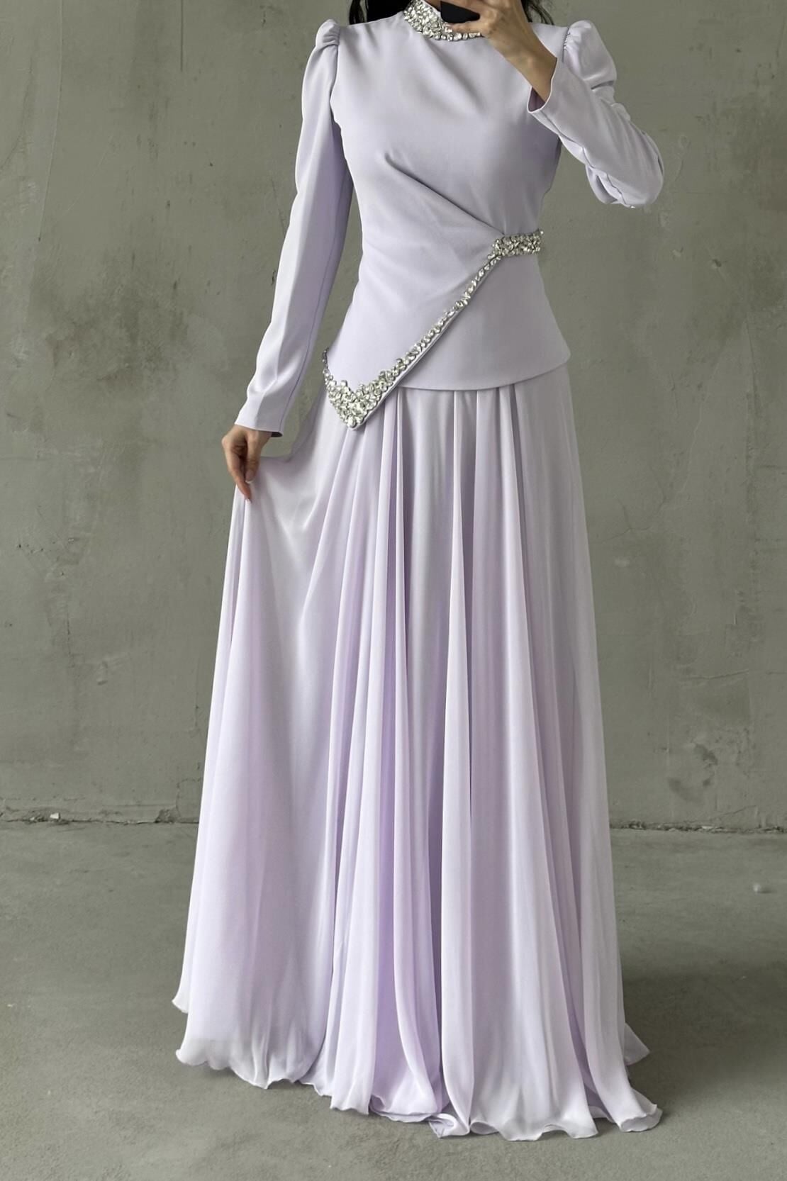 Larin Tesettür Abiye Lila