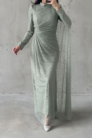 Melis Tesettür Abiye Mint Yeşili