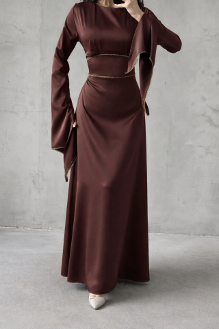 Melisa Tesettür Abiye Kahverengi