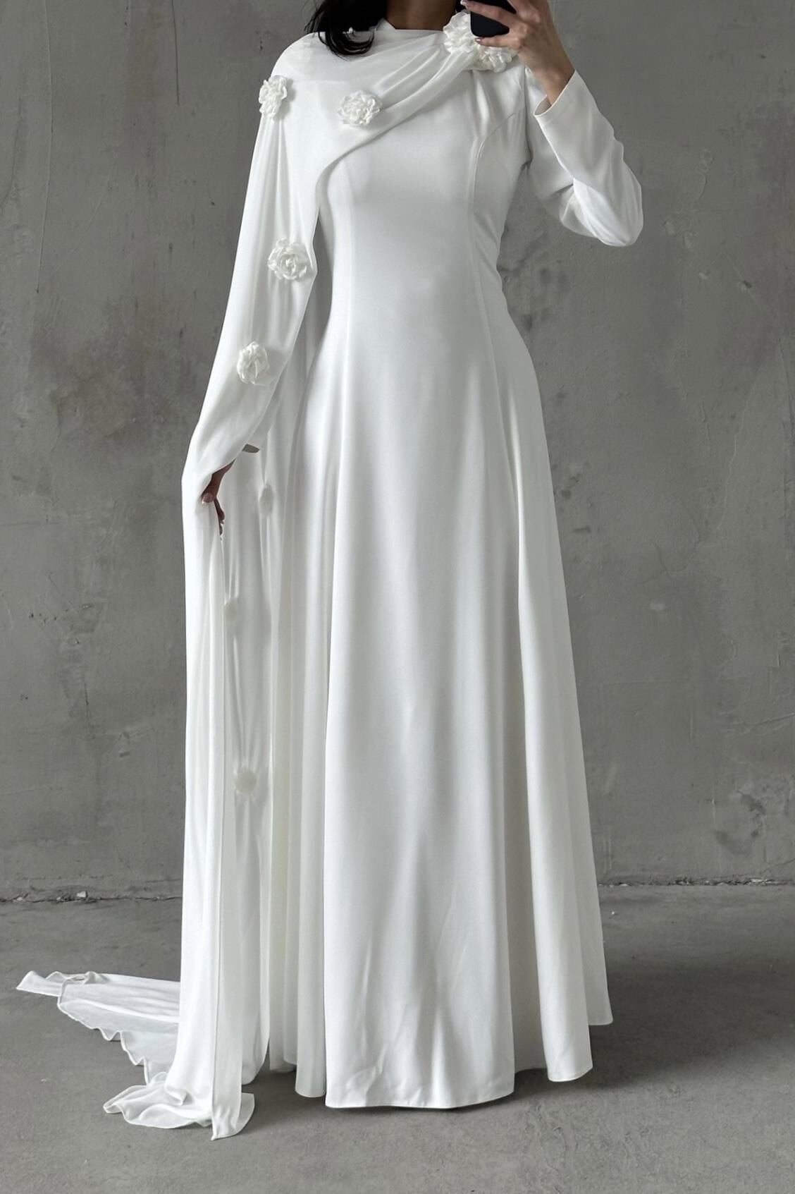 Nilay Tesettür Abiye Beyaz