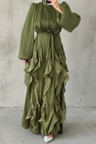 Elera Janjan Hijab Evening Dress Khaki