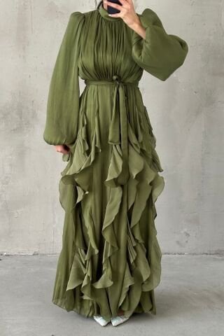 Elera Janjan Hijab Evening Dress Khaki