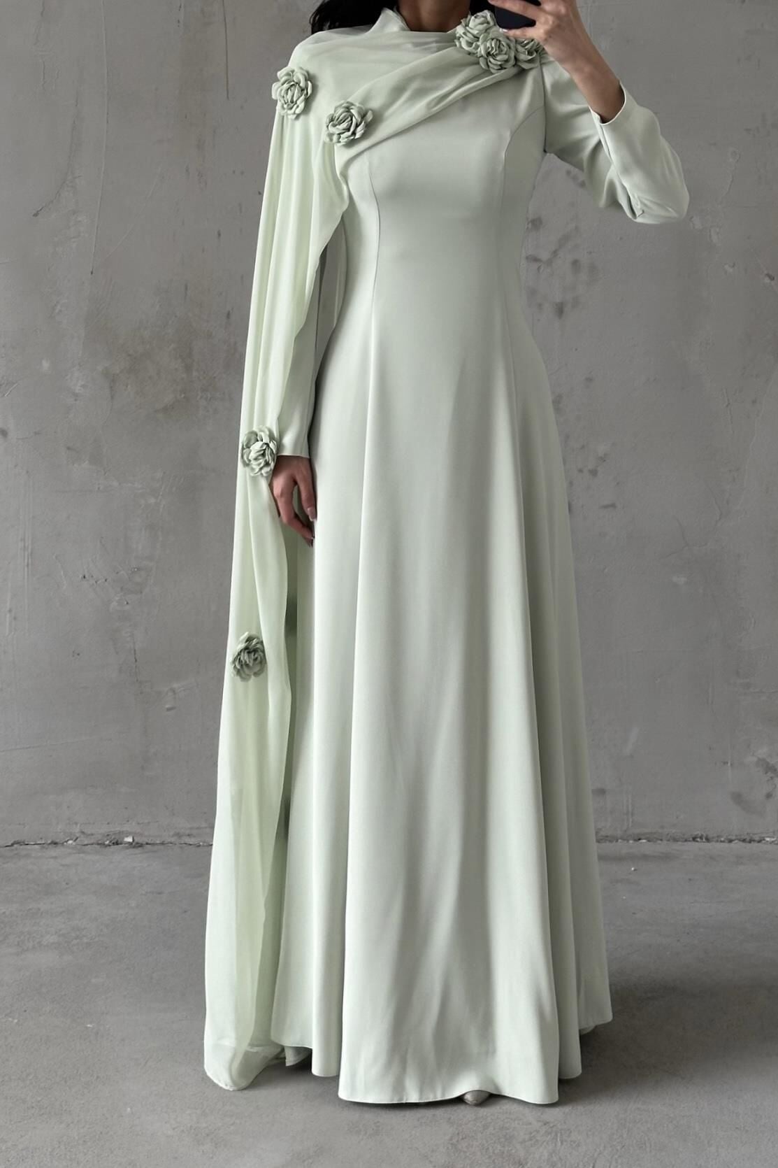 Nilay Tesettür Abiye Mint Yeşili