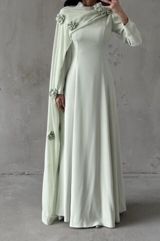Nilay Tesettür Abiye Mint Yeşili