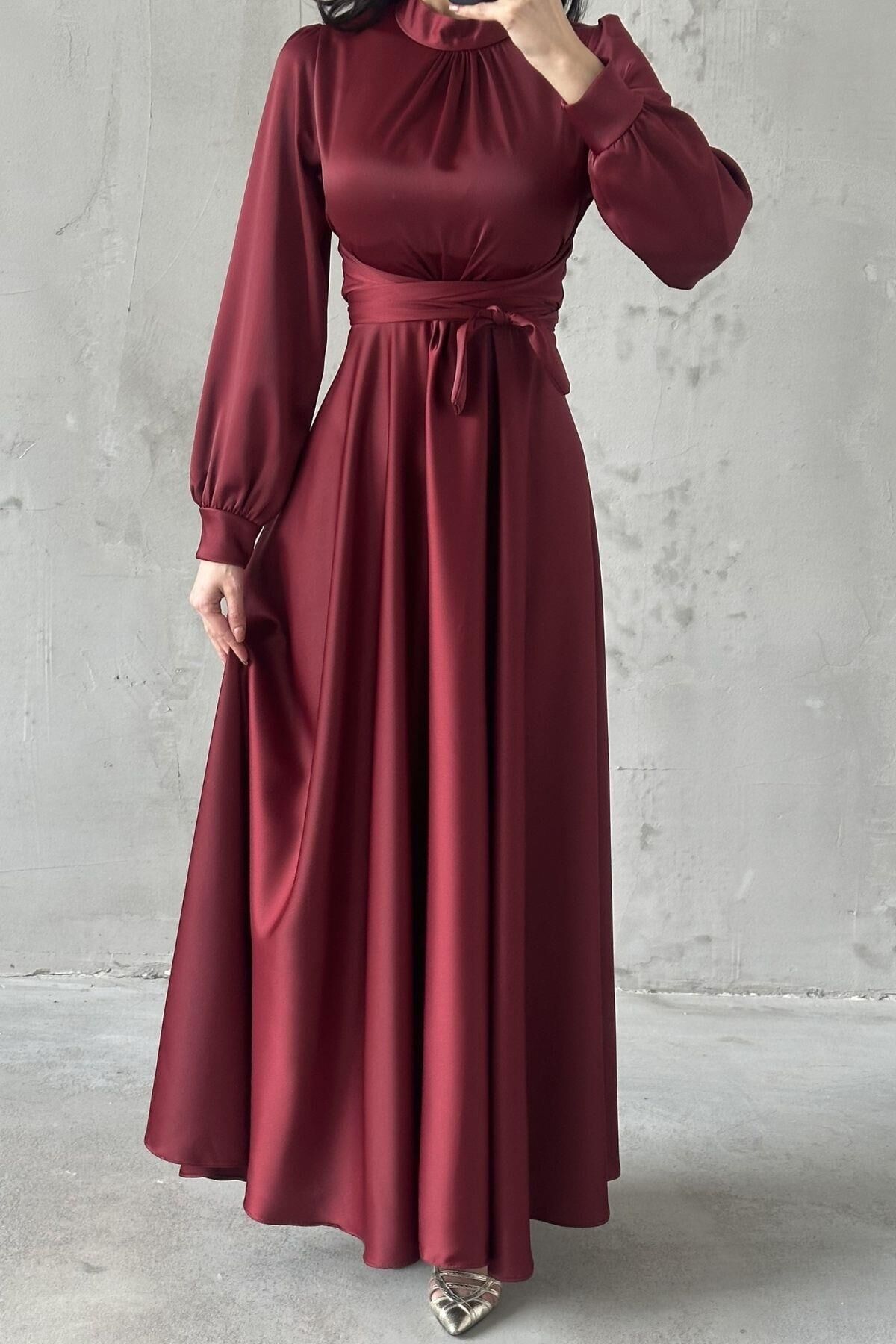 Lina Tesettür Abiye Bordo