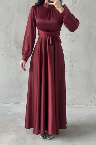 Lina Tesettür Abiye Bordo