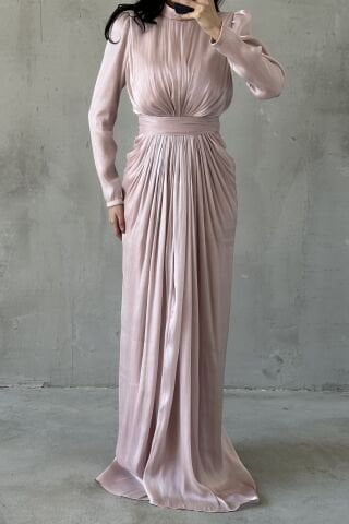 Mine Hijab Evening Dress Powder Pink