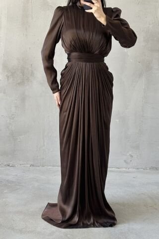 Mine Hijab Evening Dress Brown