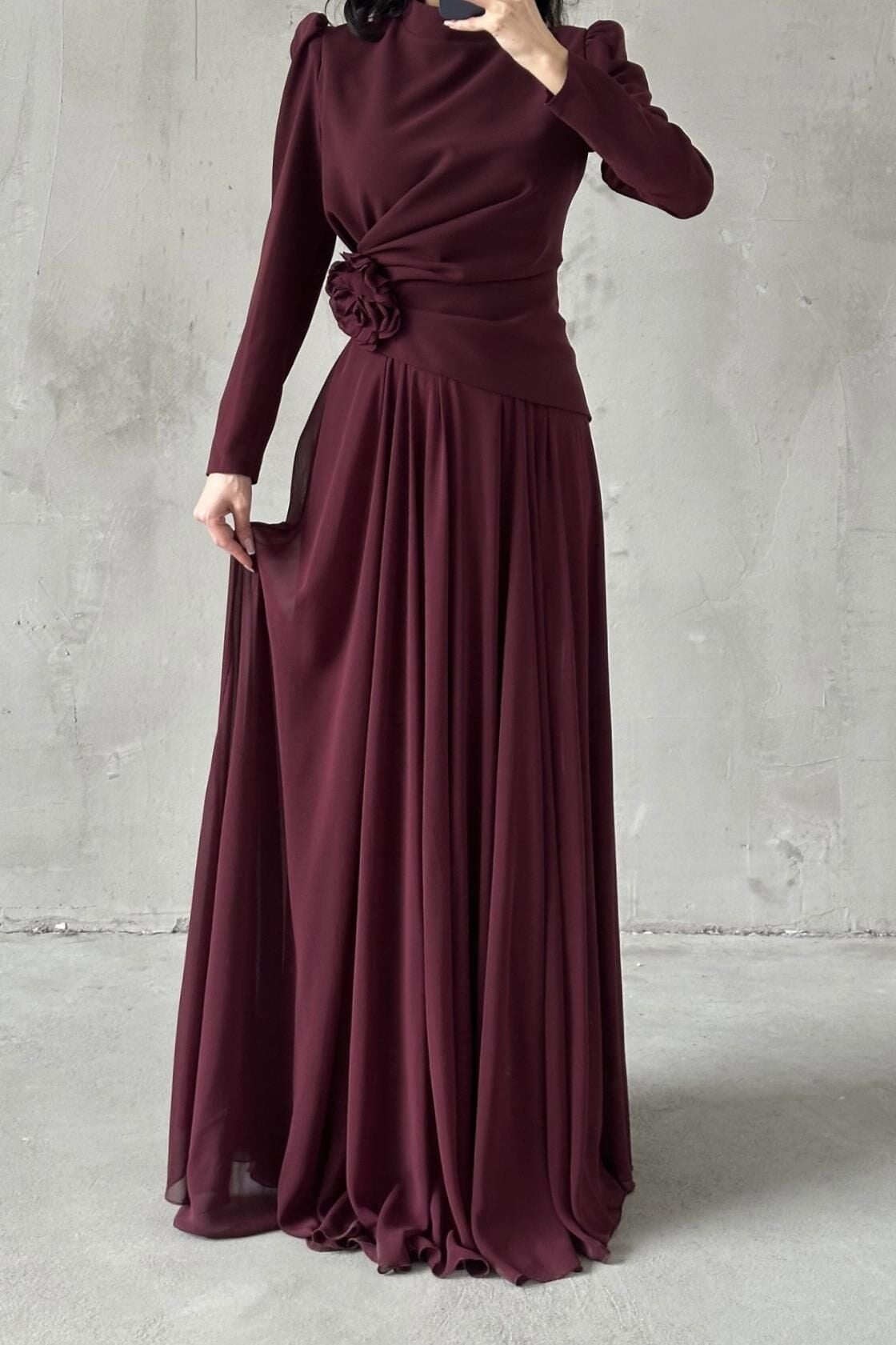 Asel Hijab Evening Dress, Plum