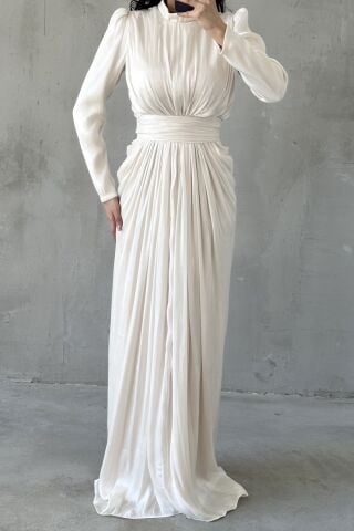 Mine Hijab Evening Dress, Ecru