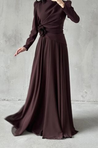 Asel Tesettür Abiye Kahverengi