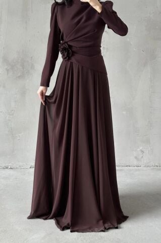 Asel Tesettür Abiye Kahverengi