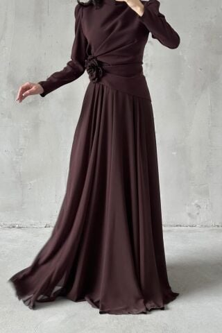 Asel Tesettür Abiye Kahverengi