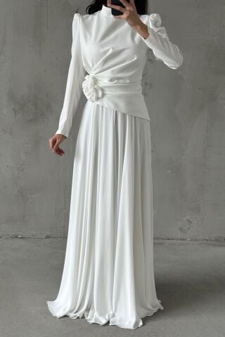 أصيل فستان سهرة حجاب أبيض