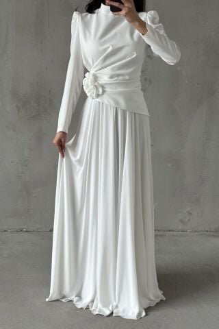 Asel Tesettür Abiye Beyaz