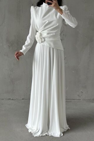 Asel Tesettür Abiye Beyaz