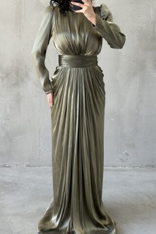 Mine Hijab Evening Dress Khaki