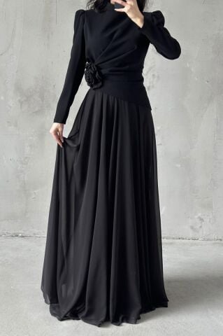 Asel Hijab Evening Dress Black