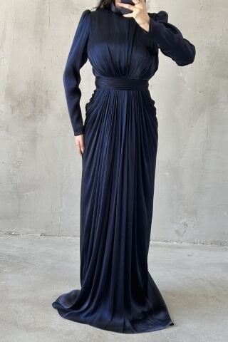 Mine Hijab Evening Dress Navy Blue