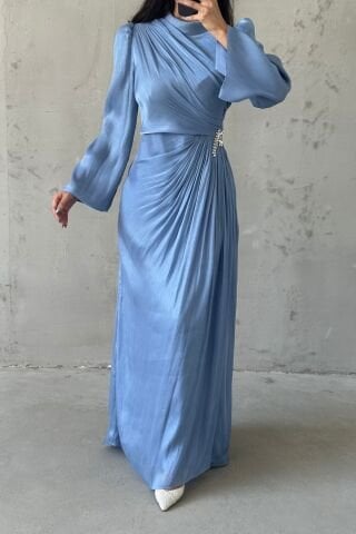 Volan Kol Drapeli Janjan Tesettür Abiye İndigo