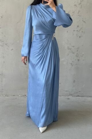 Volan Kol Drapeli Janjan Tesettür Abiye İndigo