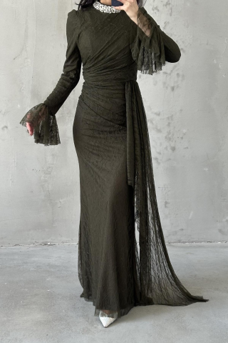 Lace Tesettür Abiye Haki