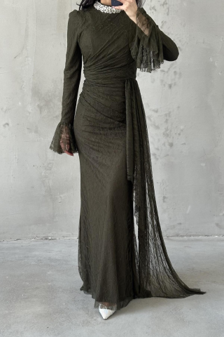 Lace Tesettür Abiye Haki