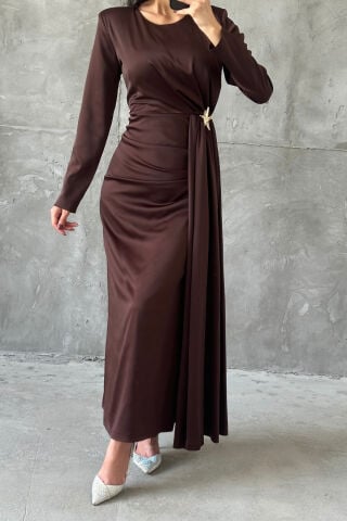 Alessa Tesettür Abiye Kahverengi