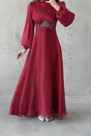 Zerina Tesettür Abiye Bordo