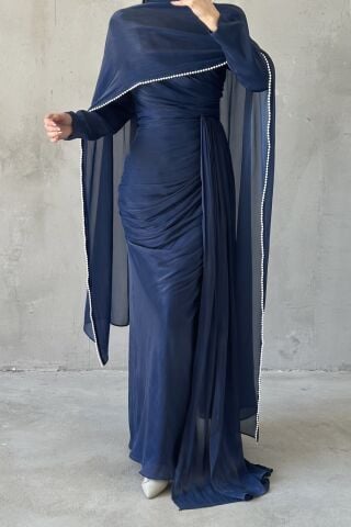 Nur Hijab Evening Dress Navy Blue