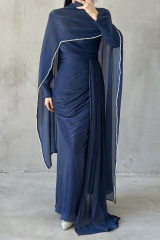 Nur Hijab Evening Dress Navy Blue
