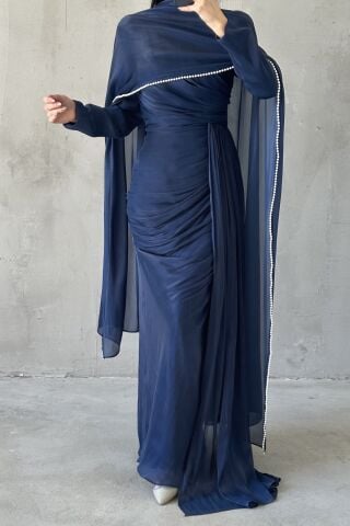 Nur Hijab Evening Dress Navy Blue