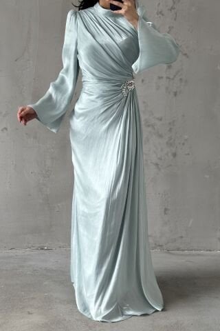 Volan Kol Drapeli Janjan Tesettür Abiye Su Yeşili