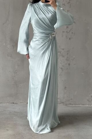 Volan Kol Drapeli Janjan Tesettür Abiye Su Yeşili