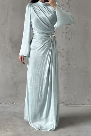 Volan Kol Drapeli Janjan Tesettür Abiye Su Yeşili