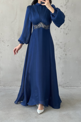 Zerina Tesettür Abiye Lacivert