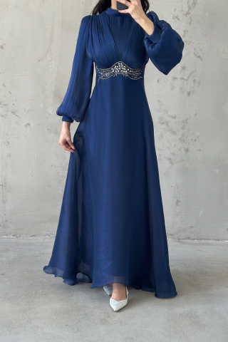 Zerina Tesettür Abiye Lacivert