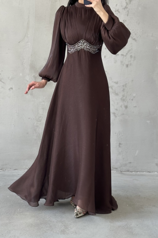 Zerina Tesettür Abiye Kahverengi