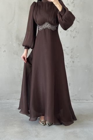 Zerina Tesettür Abiye Kahverengi